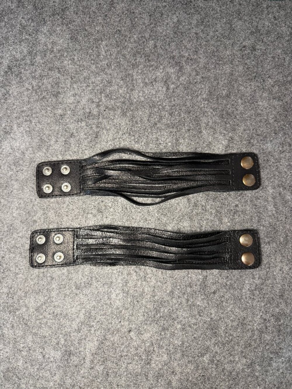 Vintage Men’s Black Leather Fringe Cuff Bracelets Set of 2